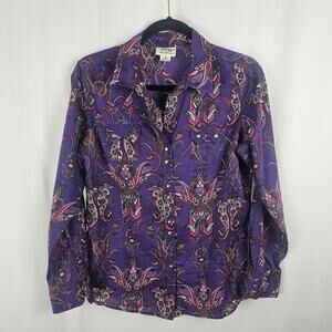 Ariat Purple Paisley Metal Snap Button Western Shirt Cotton Womens L Cowgirl